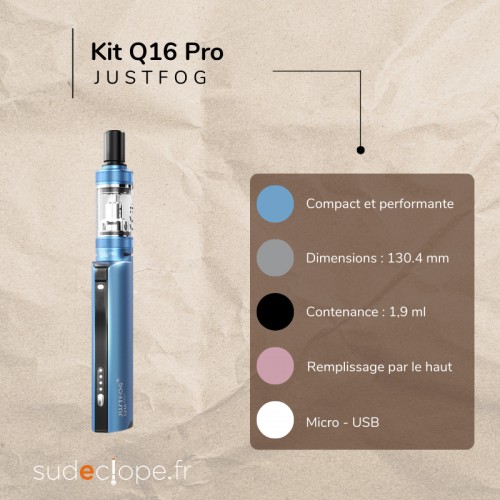 Cigarette électronique Q16 PRO de la marque Justfog disponible chez Sudeclope.fr