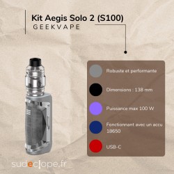 Kit Aegis Solo 2 (S100) de la marque GeekVape disponible chez Sudeclope.fr